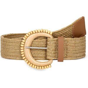 Straw Woven Elastic Belt for Women Khaki2